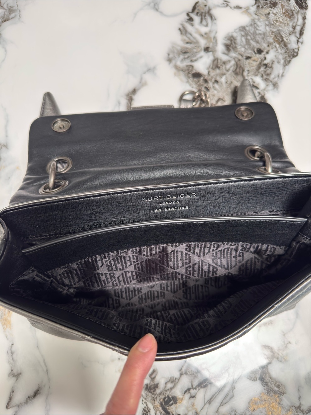 Kurt Geiger Metallic Top-Handle Shoulder Bag - Silver - Picture 7 of 16